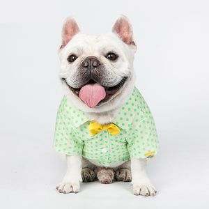 Bow Design Pets Shirts Coat Green Printed Pet Tshirt Dog Apparel Spring Thin Bulldog Teddy Dogs Clothing