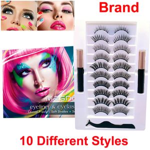 10 Pairs Magnetic Eyelashes with Eyeliner 3D 5D Soft EyeLash 2 Tubes Liquid Eyeliner Brand Makeup Glue free Natural Look Reusable Lash and Tweezers