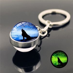 Glass Cabochon Glow In The Dark Luminous keychain Wolf Keychain Wolf Keyring Key Holders Bag Hang Fashion jewelry Will and Sandy