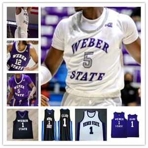 Custom College Basketball Weber State Wildcats Tröjor Koby McEwen Dillon Jones JJ Overton Seikou Sisoho Jawara Damian Lillard Dontay Bassett Dyson Koehler Tew