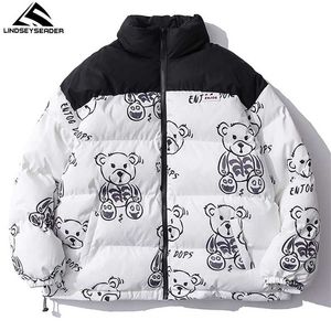 Men's Women Winter Warm Jacket Thick Coat Patchwork Cartoon Bear Heated Padded Puffer Jacket Oversized Parka Men's Clothing 211023