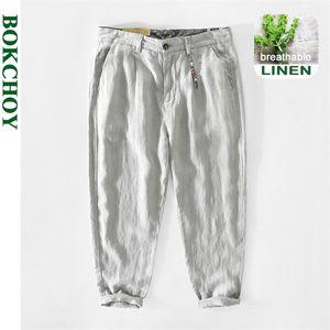 Summer Pure Linen Pants Straight Loose Men Hemp Cargo Trousers GA-Z352 210715