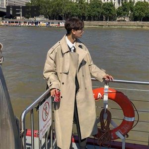 IEFB /Men's Wear Autumn Fashion Handsome Windbreaker Trend Overcoat Loose Long Coat For Male Overknee 9Y880 210819