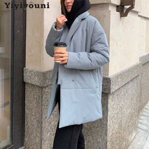 Yiyiyouni outono inverno algodão linner acolchoado parkas mulheres espessamento baiacado jaqueta feminina sólida outerwear casual 211007