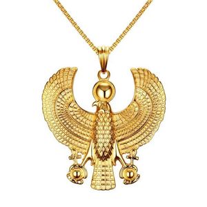 Cadena De Oro Egipcio al por mayor-Egipcio Horus Bird Falcon Holding Ankh Hombres Collares Colgante Color de oro Acero Hiphop Joyería Cadena G0913