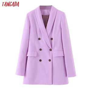 Tangada Moda Kadınlar Mor Blazer Uzun Kollu Kore Tarzı Kadın Ofis Bayanlar Varış Sonbahar Dış Giyim SL404 211006