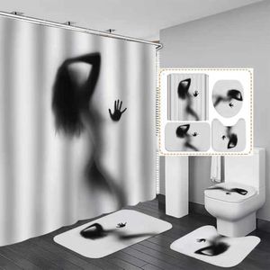 Tenda da doccia per donne nude ombra con gancio Set da bagno per ragazza sexy Tappetino antiscivolo Copriwater Tappetino da bagno per decorazioni per la casa 210609