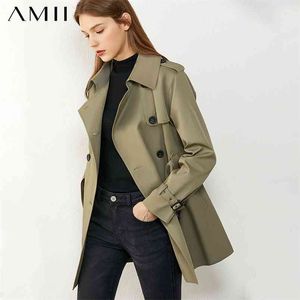 Minimalism Autumn Causal Fashion Women Windbreaker Solid Lapel Double Breasted Belt Female Overcoat Tops 12070417 210527