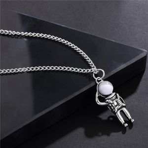 Trendy Astronaut Men Necklace Luxury Stainless Steel Moonstone Pendant Fashion Personality Hip Hop Male&Women Fine Jewelry Q0531