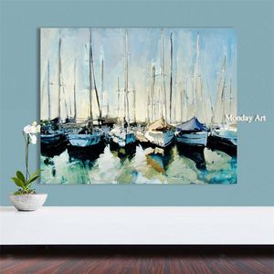 Оптовая высокое качество Handpainted Абстрактные лодки картины маслом на холсте ручной работы красивые абстрактные ландшафтные картины масла 210310