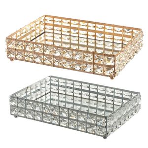 Make up Tray Crystal Cosmetic Organizer Tray for Wedding Home Vanity Decorating Fruit Cake Candle Candy Jewelry Tray 210309