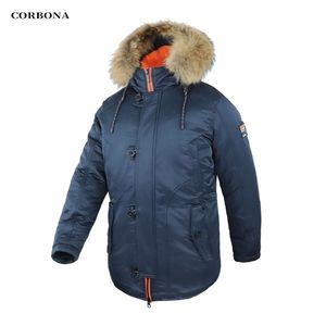 Corbona N3B Typ Vinter Parka Mäns Coat Long Oversize Real Fur Hood Militär Armé Male Jackor Padded Fleece Brand Cloths 211206