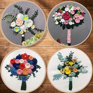 Other Arts And Crafts D Europe Bouquet Cross Stitch Kit With Embroidery Hoop Holding Flowers Bordado Iniciante Wedding Decoration Sewing Su