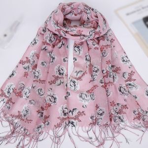 Kvinnor Tassels Floral Hijab Scarf Printe Bomull Sjalar Muslim Hijab Trubans Viscose Wraps Fashion Islamic Scarfes Pashmina