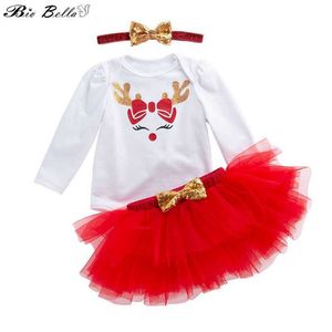 Baby Girl Christmas Clothes Princess Newborn Girls Christmas Clothing Suit 3Pcs/Set Long Sleeve Bodysuit+Headband+Skirt Costume G0928