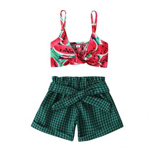 Gilrs Watermelon Bretelle Top + Pantaloni a scacchi Abiti Estate 2020 Kids Boutique Abbigliamento 0-4T Little Girls 2 PC Set Fashion