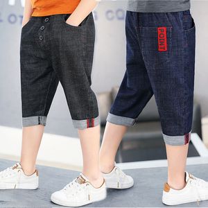 Venda quente garoto meninos shorts azul calças curtas denim jeans shorts ajustável elástico cintura calças verão roupas de verão 210308