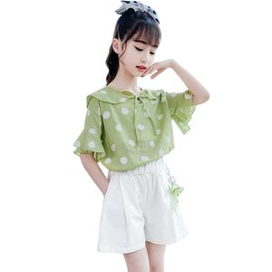 Girls Clothes Dot Tshirt + Skirt Teenage Clothing Summer Sets Casual Style Costumes For Children 210528