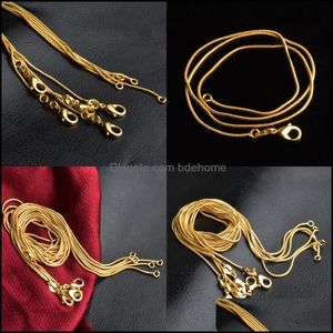 Colares de correntes pingentes jóias de 1mm 18k Cobra de ouro de 18k de 16 a 30 polegadas de lagosta lisa lisa para a moda feminina em BK