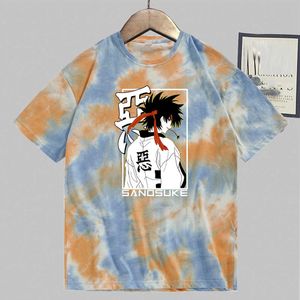 Rurouni Kenshinプリント半袖ラウンドネックタイ染料ヒップホップアニメTシャツY0809