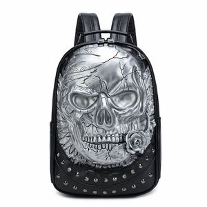 3D em relevo Rose Skull Mochila Sacos Para Homens Mulheres Original Saco Rebite Rebite Cool Rock Rock Schoolbag Travel Computer Saco