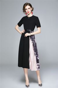 ファッションデザイナー女性のドレス女性夏のエレガントなプリーツ高品質のオフィスパーティーローブ女性半袖ドレスvestidos 210525