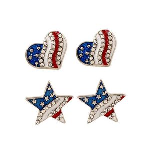 New Creative Fashion Drop Oil Inlaid Zircon Five-pointed Star Love Couple Earrings Personality American Flag Men and Women Earri Q0709