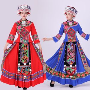 Hmong Elegancki Kostium Chiński Tradycyjny Odzież Miao Styl Etniczny Haft Strój dla Kobiet Klasyczna folk Stage Dance Wear