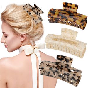 Kadın Pençe Saç Klip 3.5 / 4 Inç Kavrama Leopar Baskı Barrettes Fransız Vintage Tasarım Büyük Kıllar Çene Kalın Ince Kıvırcık Düz Longhair 30 adet (10 torba)