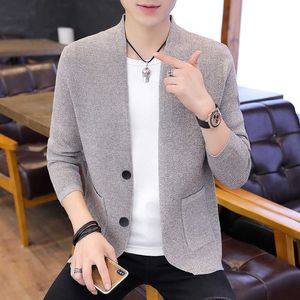 2021 Autumn Korean Slim Fit Men's Single-breasted Sweaters Men's Cardigan Knitted Sweatercoats Solid Jacket Male M-3XL M9820 Y0907