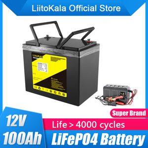LiitoKala 12.8V 100AH LifePo4 Battery pack DIY 12V 24V 36V 48V Rechargeable Battery 4000 Cycles for RV Campers Golf Cart Off-Road Off-grid Solar Wind 14.6V20A charger