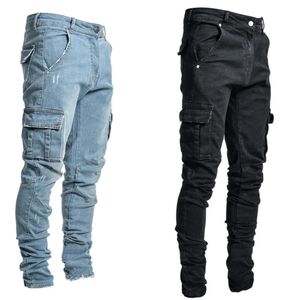Dżinsy Mężczyźni Spodnie Casual Bawełniane Dżinsowe Spodnie Multi Kieszonkowe Cargo Jeans Mężczyźni Nowa Moda Denim Ołówek Spodnie Boczne Kieszenie Ładunek X0621