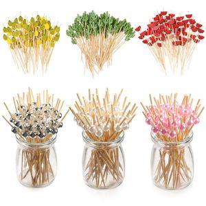 Stoviglie usa e getta 100Pcs 12cm Stuzzicadenti in legno colorato Spiedini da cocktail Picks Snack di frutta Forchetta di bambù per la festa nuziale Home Suppli