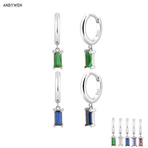 Andywen 925 Sterling Silver Luxury Green Blue Drop Earring Piercing Oorbellen Circle Round Crystal Smycken 210608