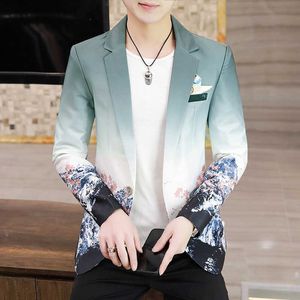 Gradient Floral Blazers Men Fashion Casual Wedding Blazer Business Social Suit Jackets Office Dress Coat Costume Male Clothing 210527