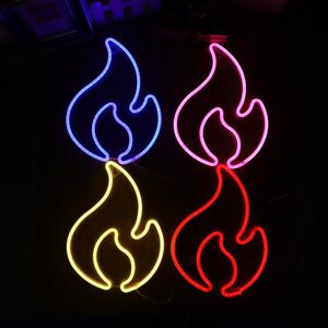 Night Lights Fire Flame Neon Sign Light LED Hanging Wall Lamp Bulbs Decor Store Room Party Ornaments USB + Battery Box Powered