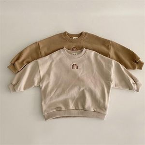 Baby Clothes Autumn Baby Girls Rainbow Embroidery Sweatshirts Tops Kids Long Sleeve T-shirt Toddler Boys Casual Sweater 211023