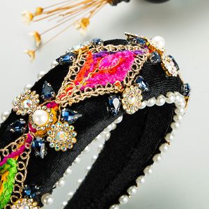Luxo completo diamante esponja headband moda acessórios de cabelo mulheres estilo étnico estilo pérola pérola strass hairband cabelo hoop novo