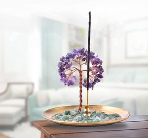 Wholesale Faux Floral Incense Holder for Sticks Healing Crystal Stone Money Tree Insense Burner Ash Catcher Yoga Meditation and Home Decor KD1