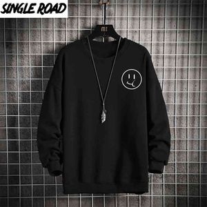 Single Road Mens Crewneck Sweatshirt Autumn Oversized Japanese Streetwear Hip Hop Black Hoodie Sweatshirts Hoodies 210813