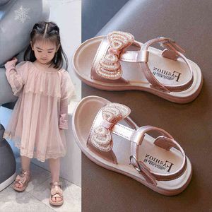 Topuklu Sandles toptan satış-Yaz Tulumlar Kızlar Sandalet Düz Topuklu Kelebek Ayakkabı Çocuk Sandles Pembe Sandalias Moda Rhinestone Yay Y G220307