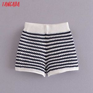 Tangada Kvinnor Elegant Striped Stick Shorts Strethy Midja Kvinna Retro Basic Casual Shorts Pantalones SW42 210609