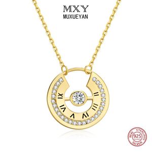 925 sterling silver trendig guld cirkel med romerska siffror hängen halsband för kvinnor fina smycken gåvor Q0531