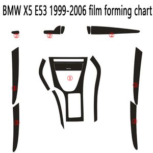 BMW X5 E53 1999-2006内部中央コントロールパネルドアハンドルカーボンファイバーステッカーデカールカースタイリングアクセサリー