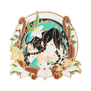 Anime Genshin Impact Zhongli Barbatos Keyring Acrylic Pins Bandge Metal Crafts Handmade Pins Ювелирные аксессуары подарок Y0728