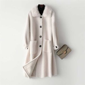 Mulheres Winter Cashmere Casaco longo elegante camurça interna casaco de lã peludo moda casaco quente com bolso casaco feminino 211110