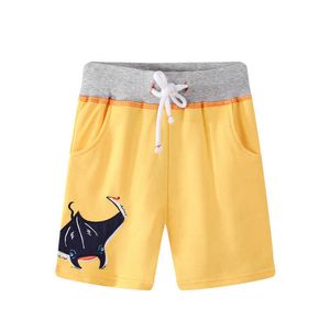 Hoppmätare Sommarpojkar Flickor Shorts med Djur Broderi Fashion Drawstring Byxor Byxor Toddler Kläder 210529