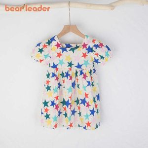 Urso líder meninas princesa vestidos bonitos crianças bebê verão estrelas impressão vestidos crianças traje casual vestuário estilo coreano 3-7Y 210708