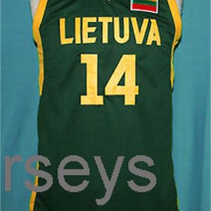 # 14 JONAS VALANCIUNAS Lietuva Lituania maglia da basket verde cucita personalizzata qualsiasi nome numerico