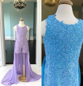 ドレス可能なシフォンオーバースカート2021シースライラック青い女の子Pageant weardジッペルネックジッペキーを着用